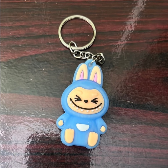 Labubu Blue Keychain Toy #2 & Large Pink Pom Pom - Picture 4 of 12